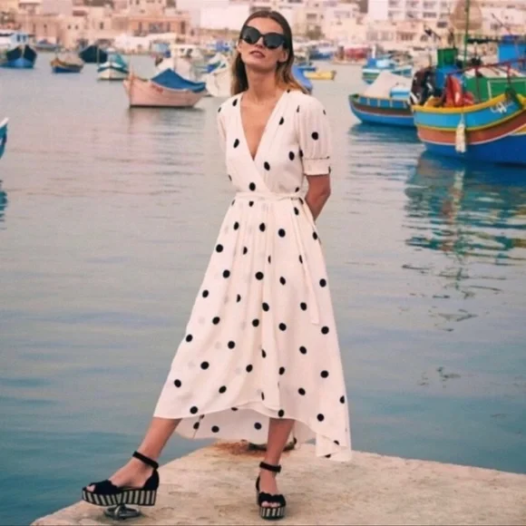 Anthropologie Maeve Breanna Maxi Side-Tie Wrap Polka Dot dress - Picture 3 of 9